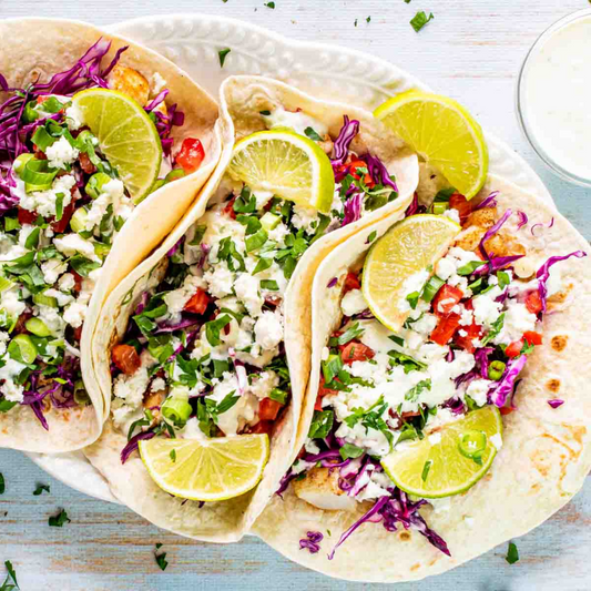 Fish Tacos with Creamy Cilantro Lime Slaw